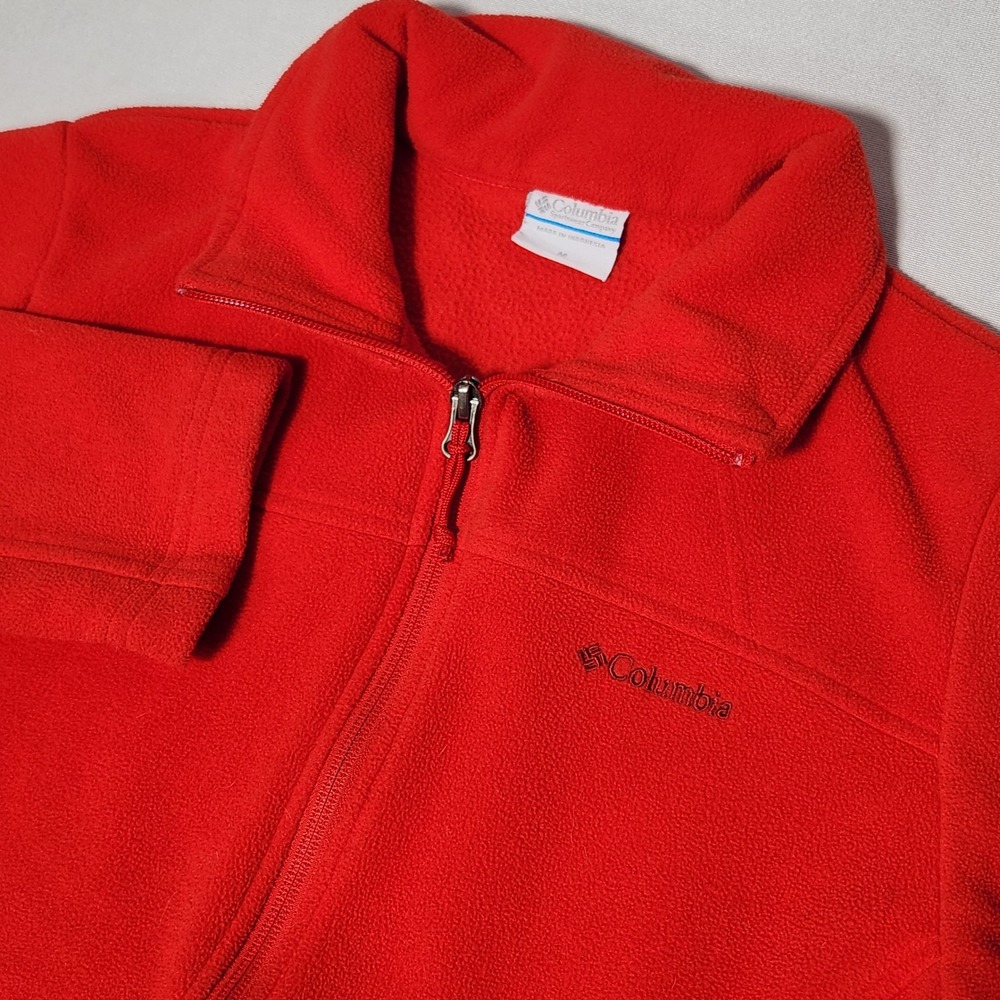Columbia Womens Full Zip Fleece Jacket Red Mock Neck Sleeve/arm Pocket Size M
